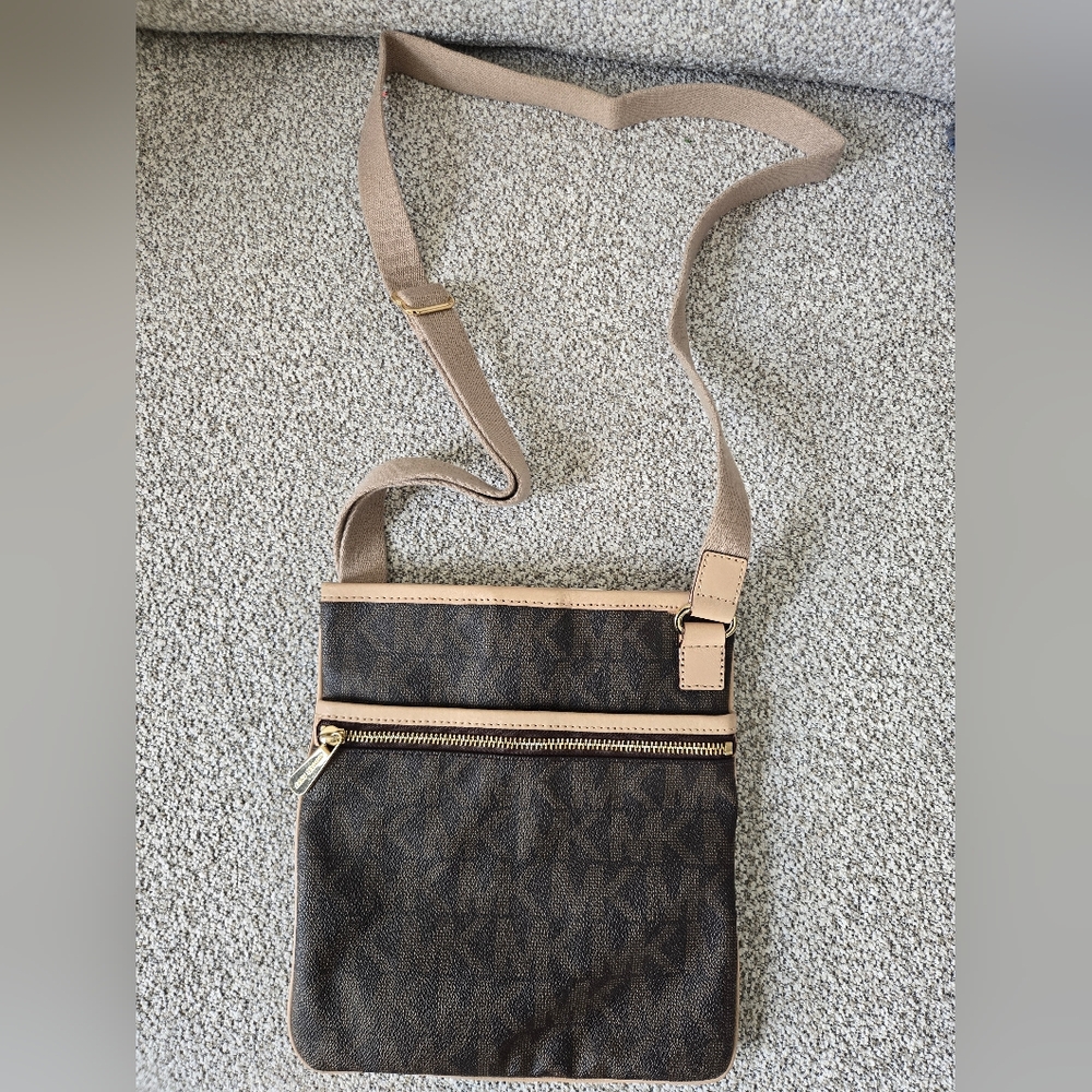 MK Brown Crossbody Bag with Beige Trim
